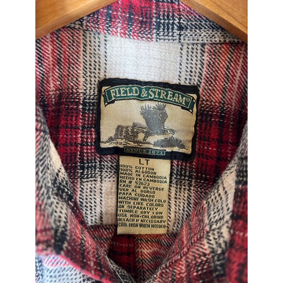 VTG Field and Stream Mens Red Size LT Large TALL Shirt Flannel Plaid Distressed - Picture 4 of 16